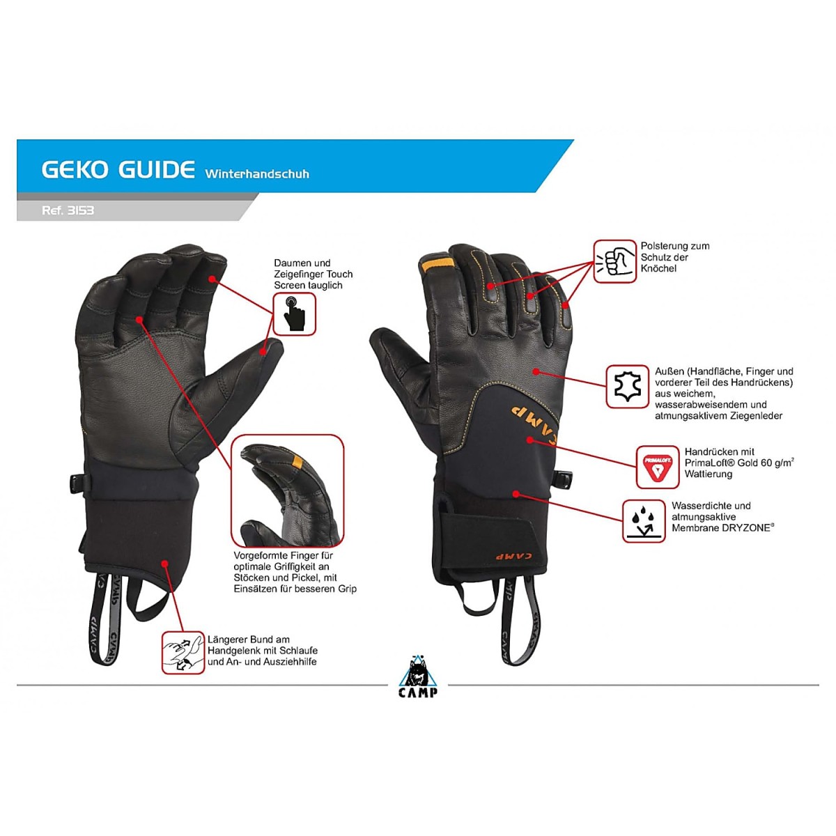Зимни ръкавици с Primaloft Camp Geko Guide Nero за планинарство CAMP - изглед 3 - Extreme-bg.com Зимни ръкавици с Primaloft Camp Geko Guide Nero за планинарство CAMP - изглед 3