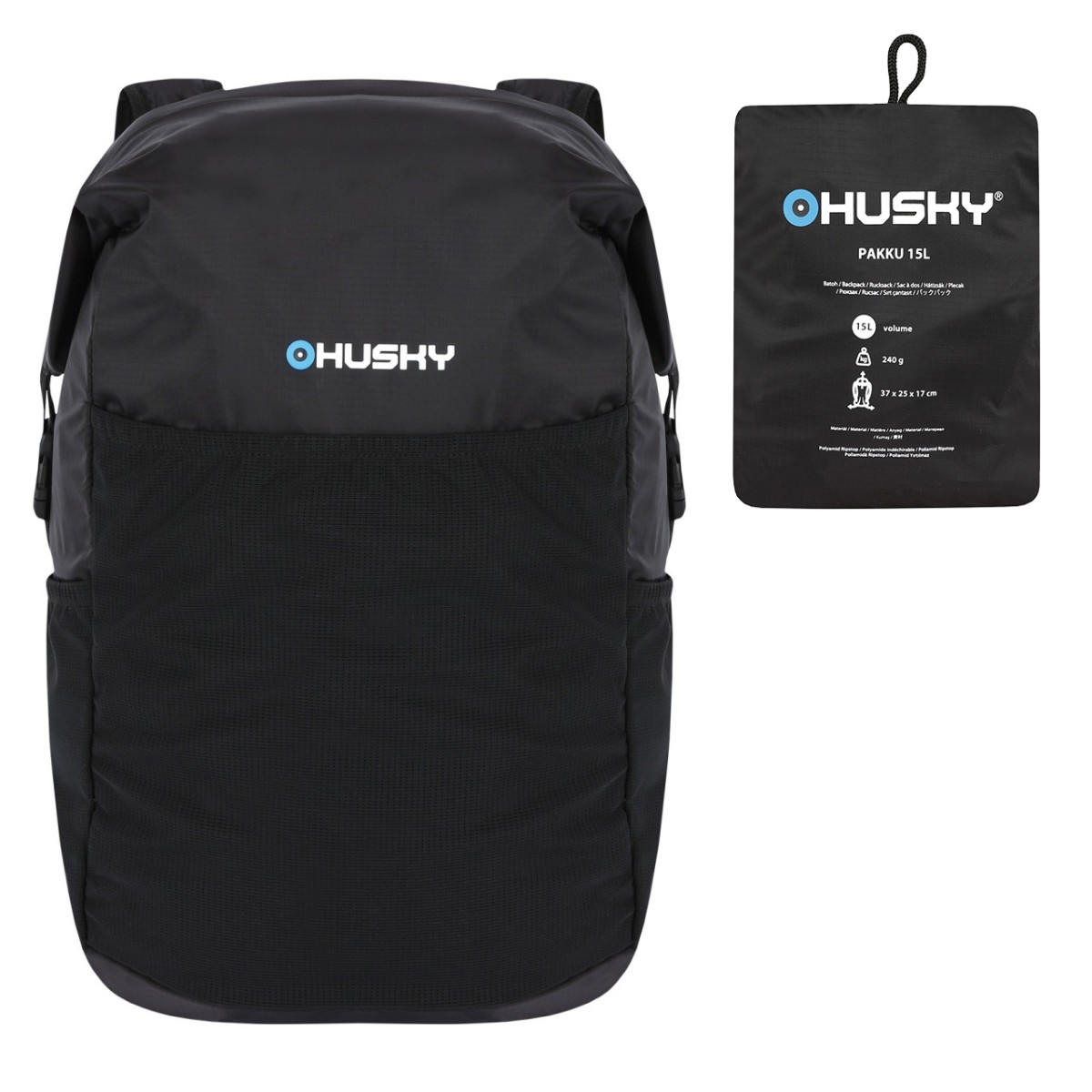 Сгъваема раница за туризъм/колоездене Pakku 15l black HUSKY - изглед 2 - Extreme-bg.com Сгъваема раница за туризъм/колоездене Pakku 15l black HUSKY - изглед 2