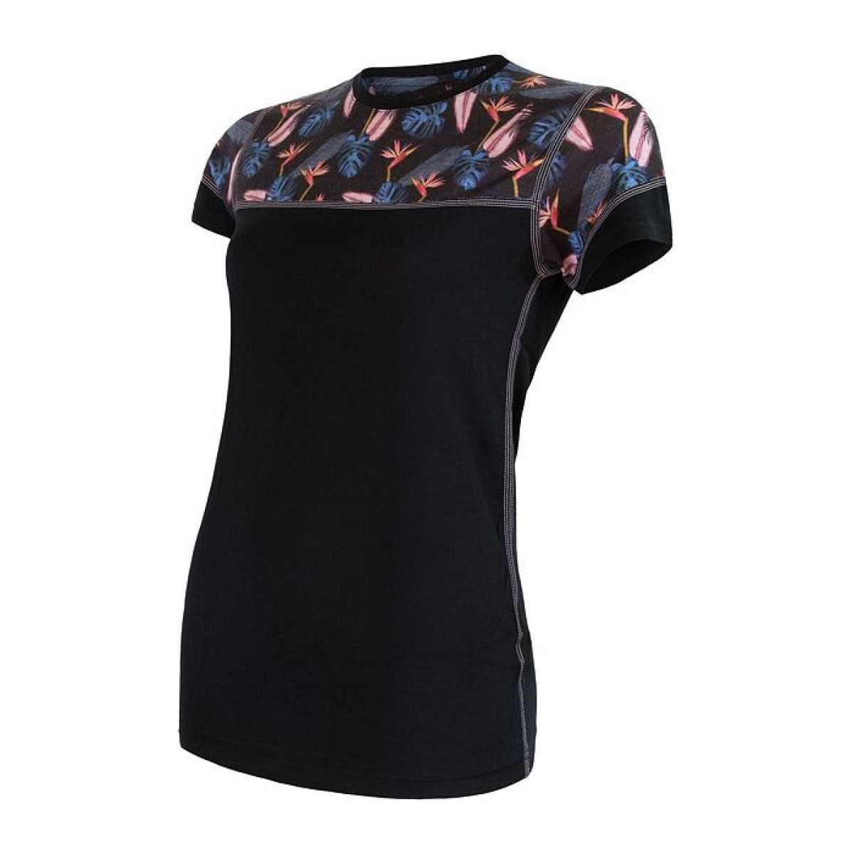 Дамска мерино тениска MERINO IMPRESS black/floral SENSOR - изглед 2 - Extreme-bg.com Дамска мерино тениска MERINO IMPRESS black/floral SENSOR - изглед 2