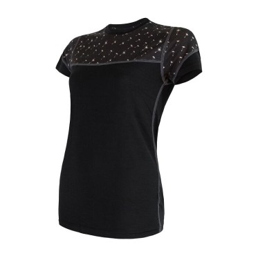 Women's T-shirt MERINO IMPRESS black/pattern SENSOR - view 1